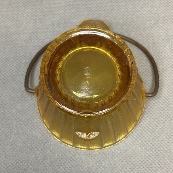Vntg Toothpick/Ashtray Hazel Atlas Coal Bucket w/Handle Amber Depression Glass - Picture 9 of 9
